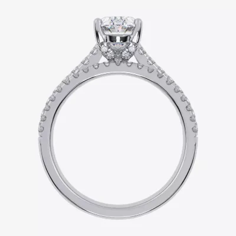 (G / Vs2-Si1) Womens 3 1/2 CT. T.W Lab Grown White Diamond 10K Gold Oval Side Stone Bridal Set