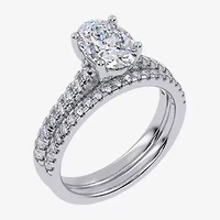 (G / Vs2-Si1) Womens 3 1/2 CT. T.W Lab Grown White Diamond 10K Gold Oval Side Stone Bridal Set