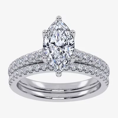 G / Vs2-Si1) Womens 2 1/2 CT. T.W. Lab Grown White Diamond 10K Gold Marquise Side Stone Bridal Set