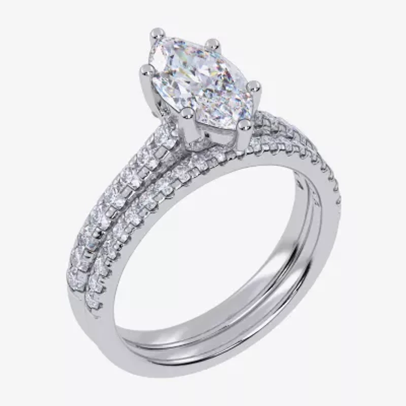 G / Vs2-Si1) Womens 2 1/2 CT. T.W. Lab Grown White Diamond 10K Gold Marquise Side Stone Bridal Set