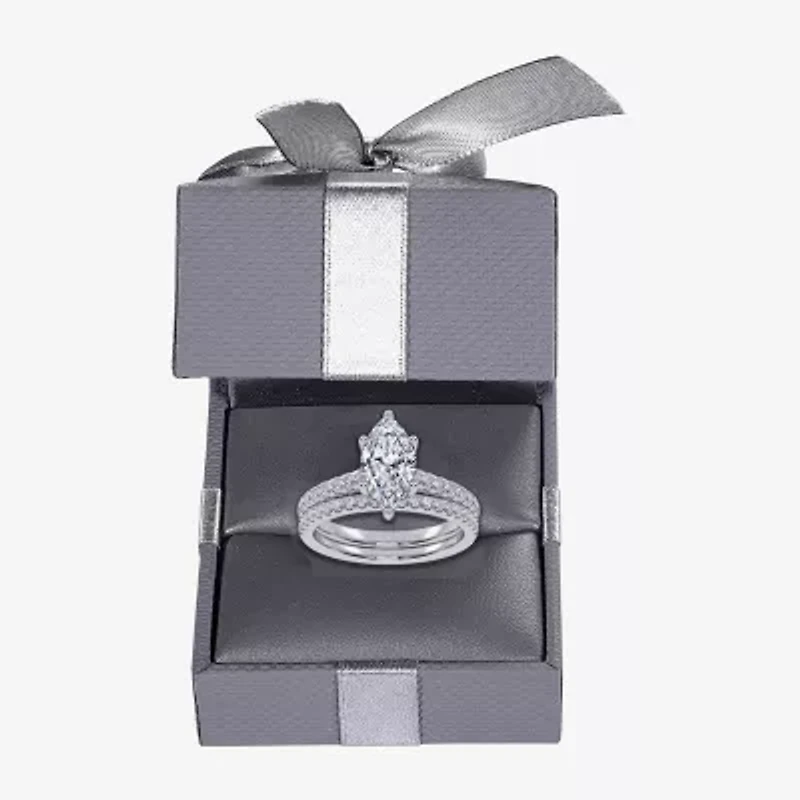 G / Vs2-Si1) Womens 2 1/2 CT. T.W. Lab Grown White Diamond 10K Gold Marquise Side Stone Bridal Set