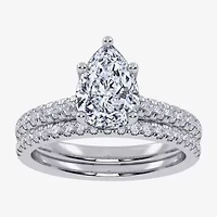 (G / Vs2-Si1) Womens 3 1/2 CT. T.W Lab Grown White Diamond 10K Gold Pear Side Stone Bridal Set