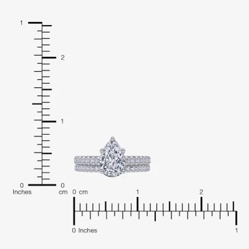 (G / Vs2-Si1) Womens 3 1/2 CT. T.W Lab Grown White Diamond 10K Gold Pear Side Stone Bridal Set