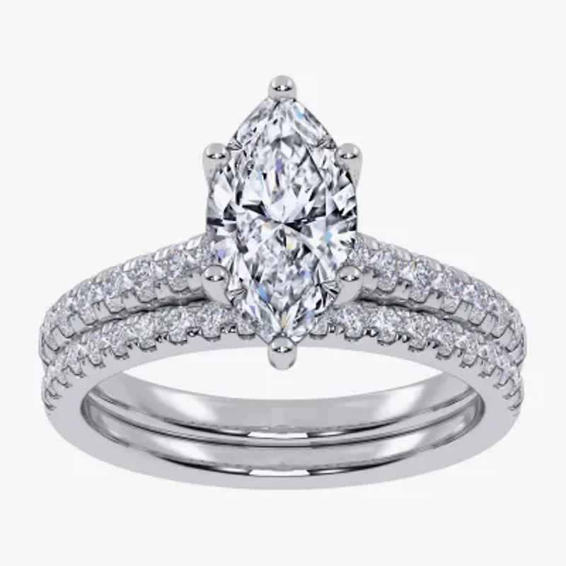 (G / Vs2-Si1) Womens 3 1/2 CT. T.W Lab Grown White Diamond 10K Gold Marquise Side Stone Bridal Set