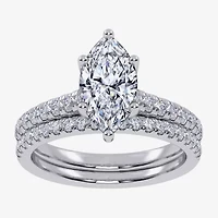 (G / Vs2-Si1) Womens 3 1/2 CT. T.W Lab Grown White Diamond 10K Gold Marquise Side Stone Bridal Set