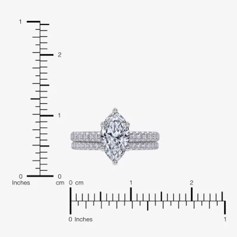 (G / Vs2-Si1) Womens 3 1/2 CT. T.W Lab Grown White Diamond 10K Gold Marquise Side Stone Bridal Set