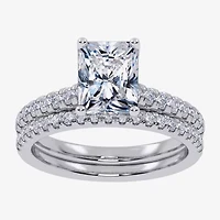 (G / Vs2-Si1) Womens 3 1/2 CT. T.W Lab Grown White Diamond 10K Gold Rectangular Side Stone Bridal Set