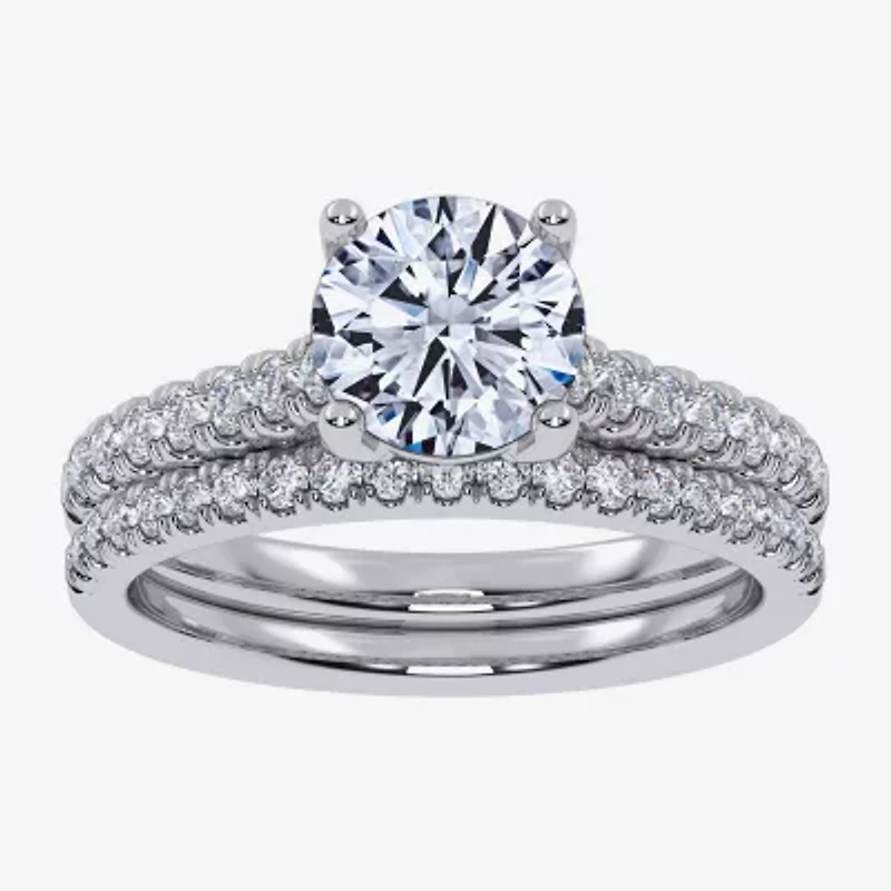 (G / Vs2-Si1) Womens 3 1/2 CT. T.W Lab Grown White Diamond 10K Gold Round Side Stone Bridal Set