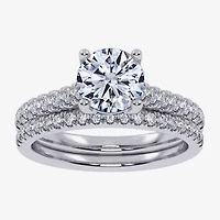 (G / Vs2-Si1) Womens 3 1/2 CT. T.W Lab Grown White Diamond 10K Gold Round Side Stone Bridal Set