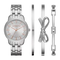 Liz Claiborne® Womens Silver-Tone 4-pc. Bangle and Watch Set
