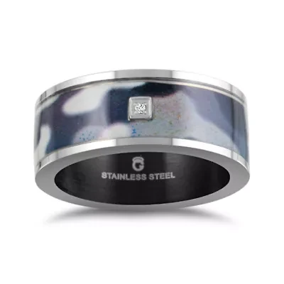 Mens 9M Diamond Accent Natural White Stainless Steel Wedding Band