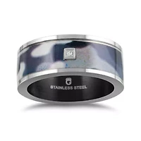 Mens 9M Diamond Accent Natural White Stainless Steel Wedding Band