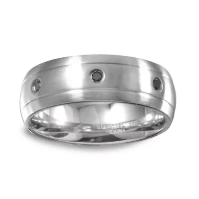 Mens 8MM 1/ CT. T.W. Natural Diamond Stainless Steel Wedding Band