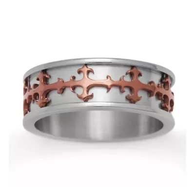 Mens 6MM Stainless Steel Cross Wedding Band