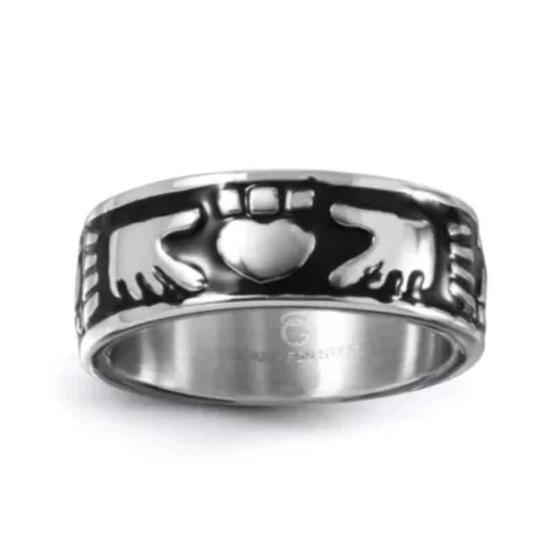 Mens 9M Stainless Steel Claddagh Wedding Band