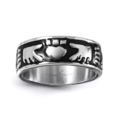 Mens 9M Stainless Steel Claddagh Wedding Band