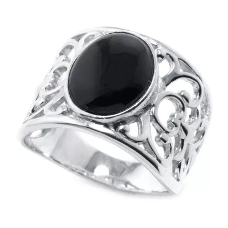 Womens 15MM Genuine Black Onyx Sterling Silver Band