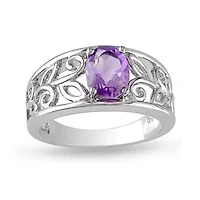 Genuine Amethyst Sterling Silver Scroll Ring