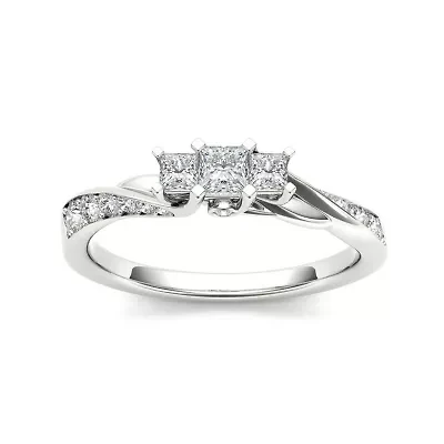 1/2 CT.T.W. Natural Diamond 10K White Gold 3-Stone Engagement Ring