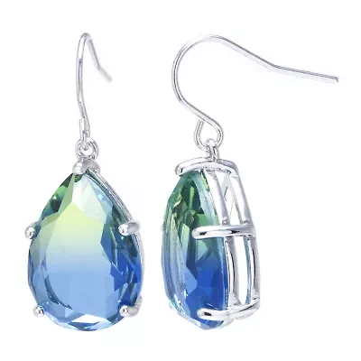 Sparkle Allure Womens Blue Pure Silver Over Brass Pear Drop Earrings