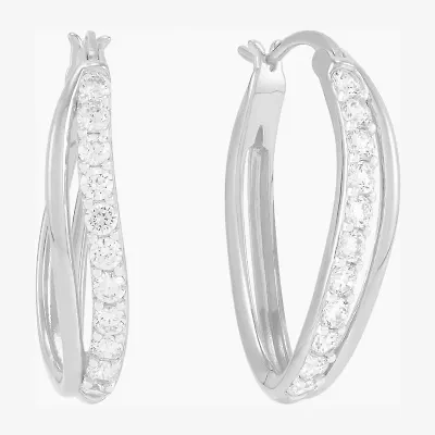 Diamonart Womens Cubic Zirconia Sterling Silver 25.5mm Hoop Earrings