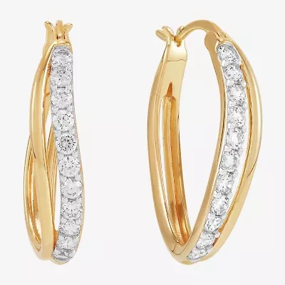 Diamonart Womens Cubic Zirconia 14K Gold Over Silver 25.5mm Hoop Earrings