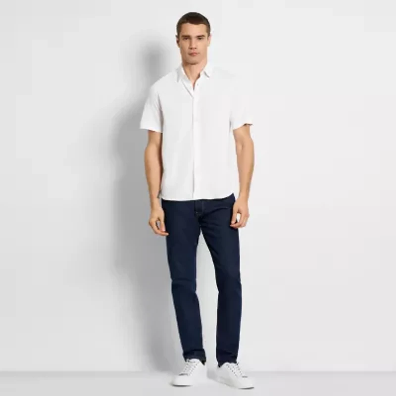 Van Heusen Performance Mens Short Sleeve Regular Fit Stretch Fabric Button-Down Shirt