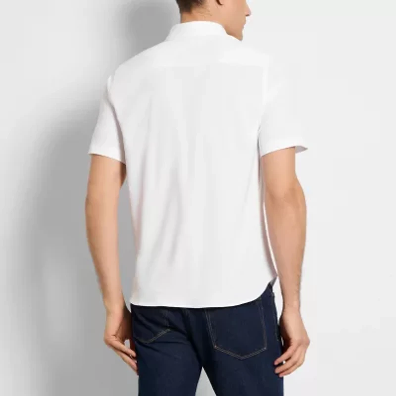 Van Heusen Performance Mens Short Sleeve Regular Fit Stretch Fabric Button-Down Shirt