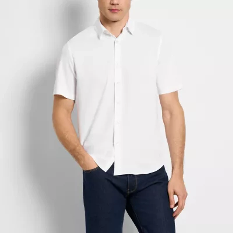 Van Heusen Performance Mens Short Sleeve Regular Fit Stretch Fabric Button-Down Shirt