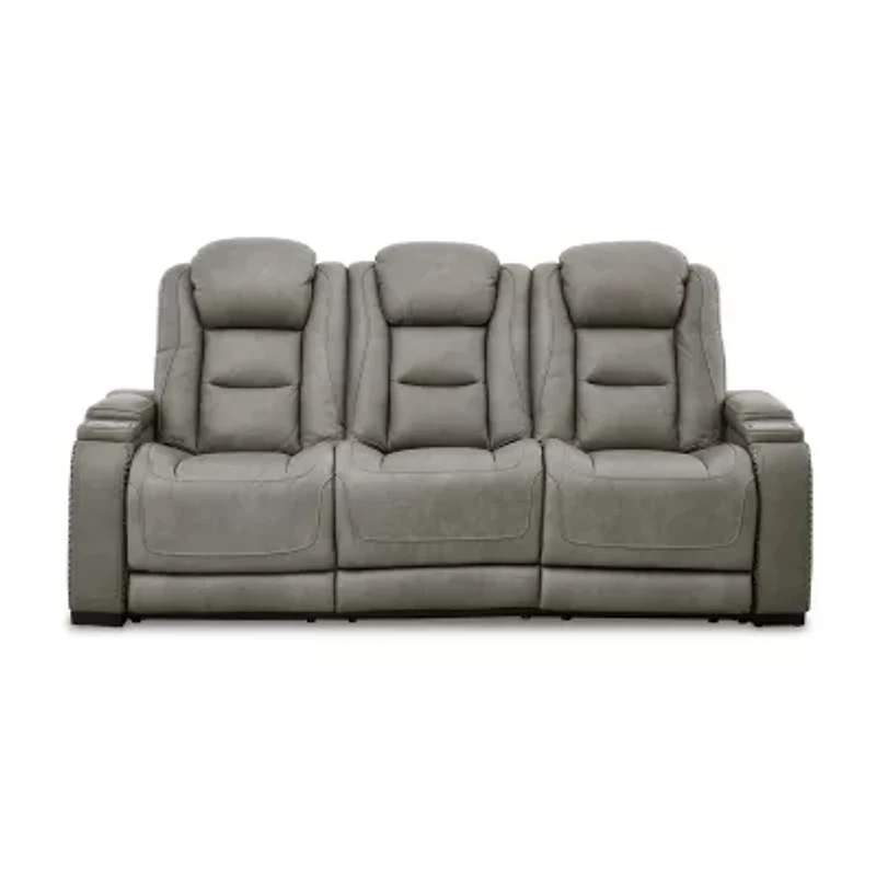 Signature Design By Ashley® The Man-Den Triple Power Leather Reclining Sofa