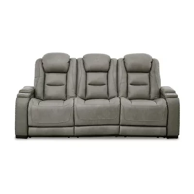 Signature Design By Ashley® The Man-Den Triple Power Leather Reclining Sofa