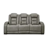 Signature Design By Ashley® The Man-Den Triple Power Leather Reclining Sofa