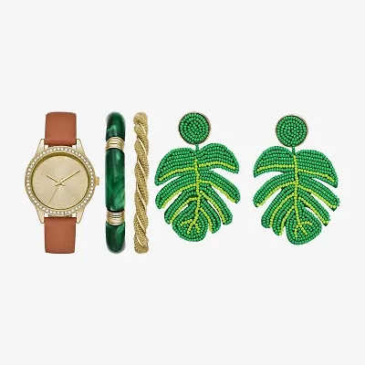 Womens Crystal Accent Brown 5-pc. Watch Boxed Set Fmdjset712