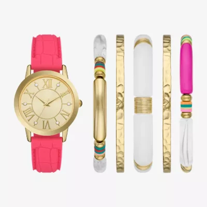 Womens Crystal Accent Pink 6-pc. Watch Boxed Set Fmdjset713