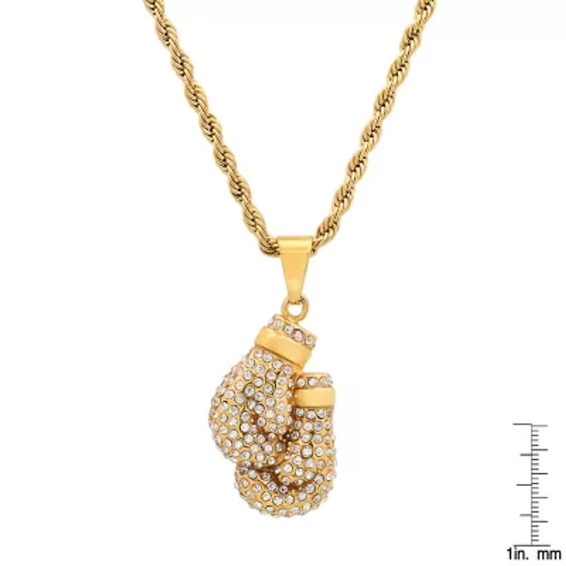 Steeltime Mens Crystal 18K Gold Over Stainless Steel Hypoallergenic 24 Inch Pendant Necklace