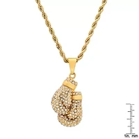Steeltime Mens Crystal 18K Gold Over Stainless Steel Hypoallergenic 24 Inch Pendant Necklace