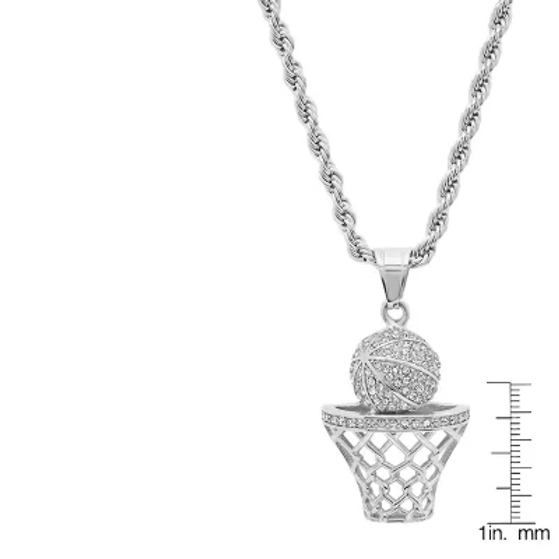 Steeltime Mens Crystal Stainless Steel Hypoallergenic 24 Inch Pendant Necklace