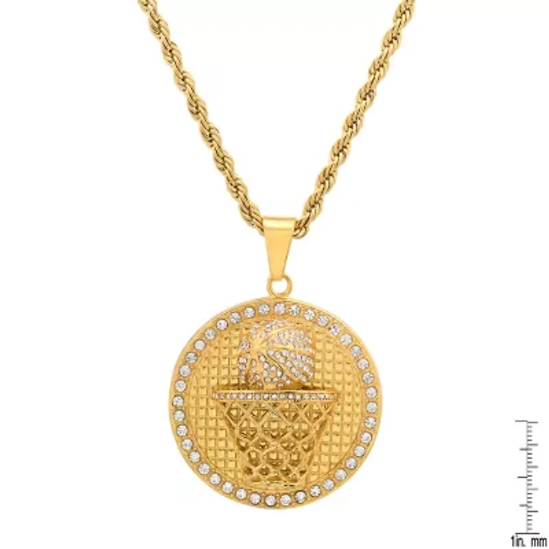 Steeltime Mens Crystal 18K Gold Over Stainless Steel Hypoallergenic 24 Inch Pendant Necklace