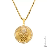 Steeltime Mens Crystal 18K Gold Over Stainless Steel Hypoallergenic 24 Inch Pendant Necklace