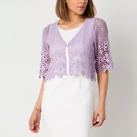 Rabbit Design Womens V Neck Short Sleeve Bordered Shrug