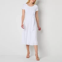 Perceptions Womens Short Sleeve Eyelet Midi Fit + Flare Dress