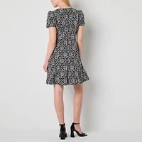 Ronni Nicole Womens Short Sleeve Floral Fit + Flare Dress