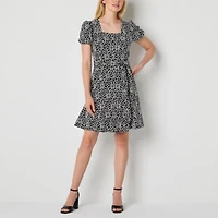 Ronni Nicole Womens Short Sleeve Floral Fit + Flare Dress