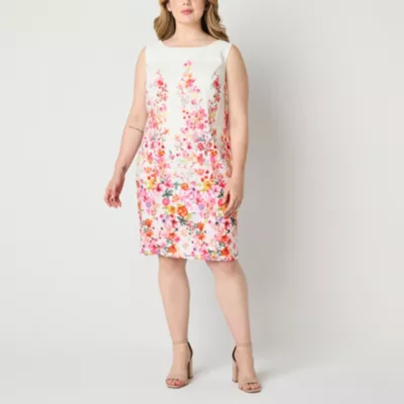 Alyx Womens Sleeveless Floral Plus Sheath Dress