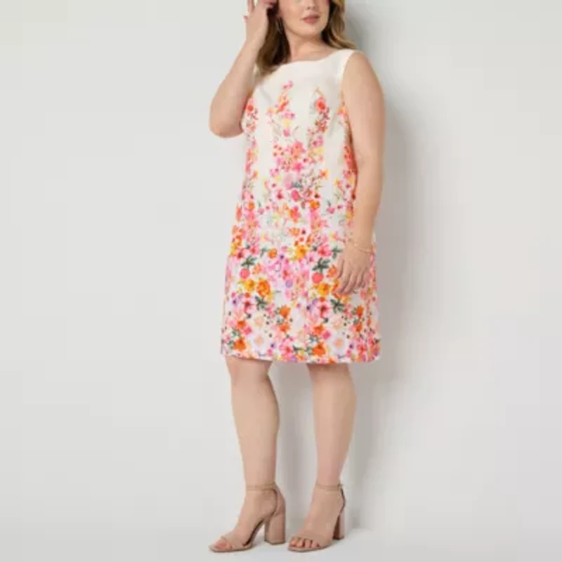 Alyx Womens Sleeveless Floral Plus Sheath Dress