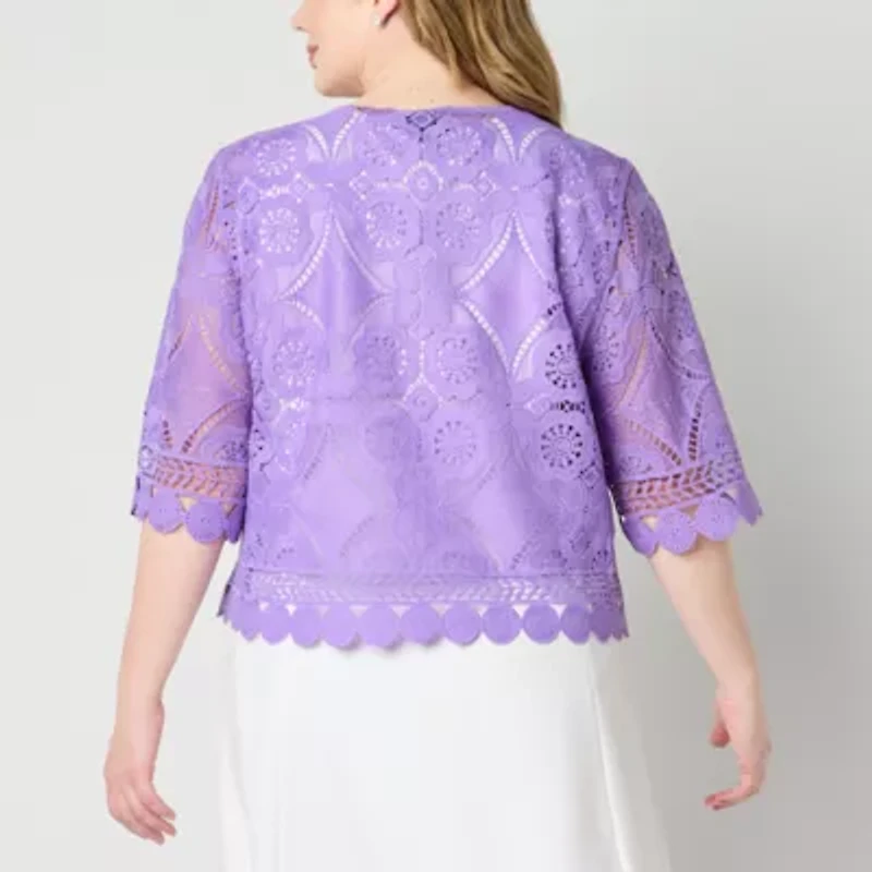 Rabbit Design Womens Round Neck 3/4 Sleeve Shrug Plus