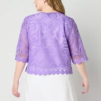 Rabbit Design Womens Round Neck 3/4 Sleeve Shrug Plus