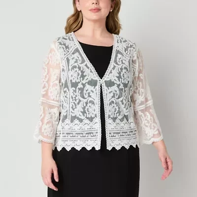 Rabbit Design Womens V Neck 3/4 Sleeve Shrug Plus