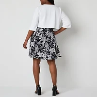 Perceptions Womens Floral Jacket Dress Plus