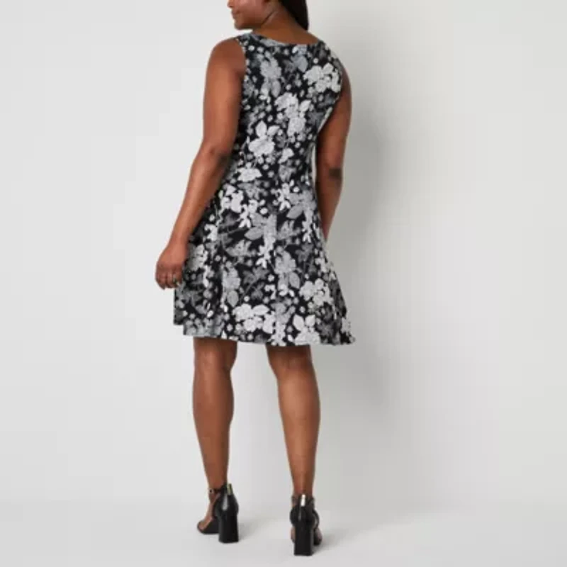 Perceptions Womens Floral Jacket Dress Plus